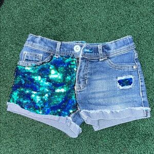 Denim Shorts with Blue and Green Sequins